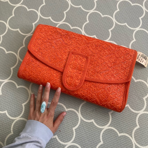 Vanessa Handbags - Vibrant Orange Woven Clutch by Vanessa
